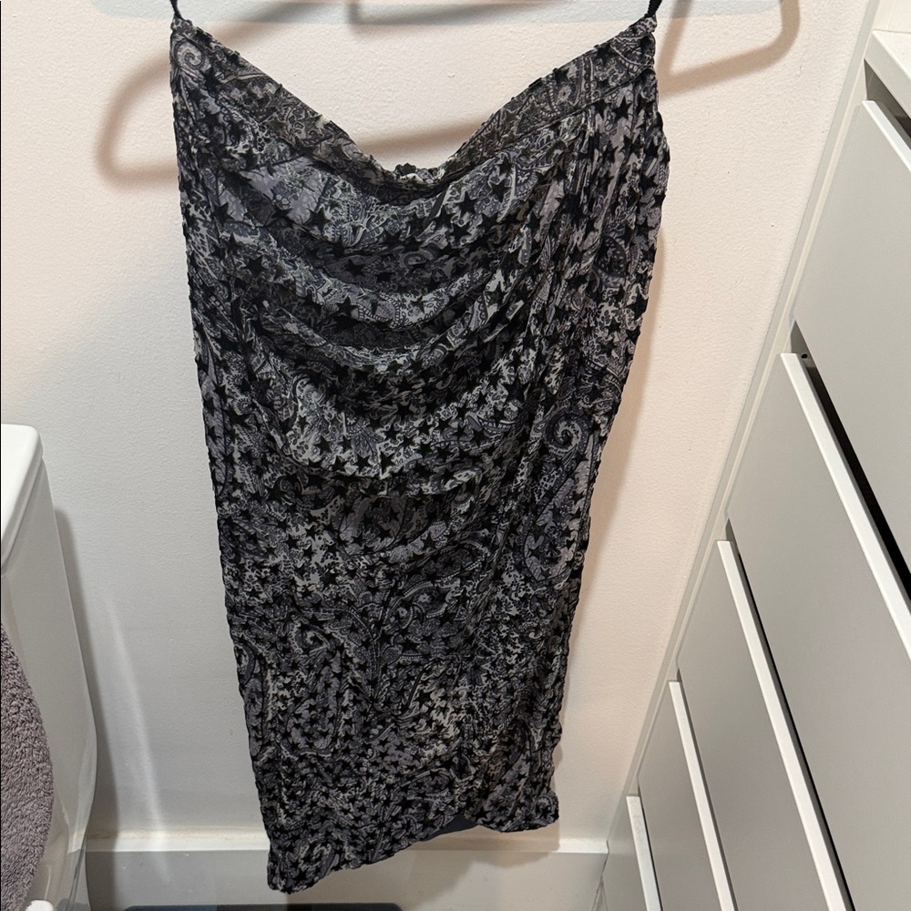 Zadig & Voltaire Black and Gray Paisley Asymmetrical Skirt